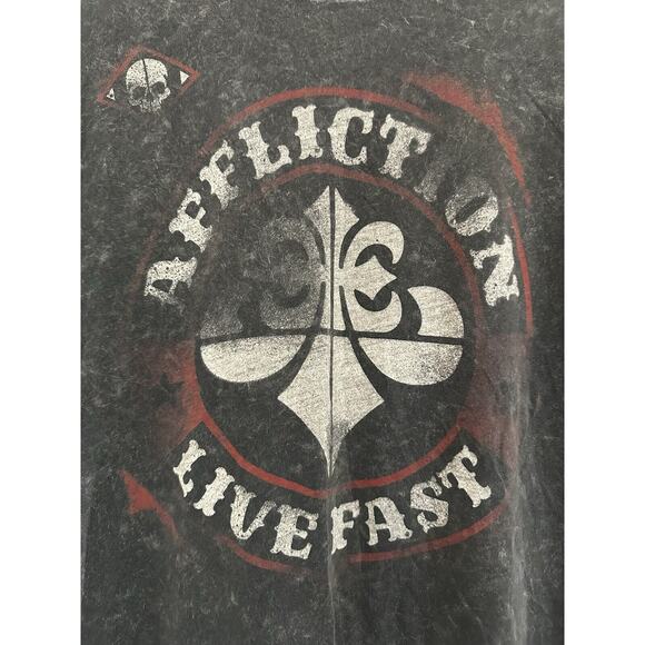 Affliction Live Fast Men’s Size Medium T-shirt Distressed Skull Y2K Biker Grunge - Picture 3 of 10
